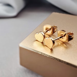 Titanium Tiny Gold Heart Stud Earrings, Implant Grade Hypoallergenic Post Stud Earrings, Minimalist Cute Heart Earring Studs