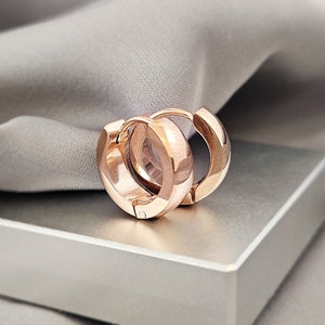 4MM Thick Plain Rose Gold Huggies Hoop Earrings, Surgical Steel Huggies, Plain Small Hoop Earrings, Cartilage Rose Gold Hoop Earrings Gift