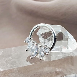 16G Marquise CZ Hoop Cartilage Earrings, Cubic Zirconia Helix Earrings, Surgical Steel Conch, Hinge Hoop Segment Ring