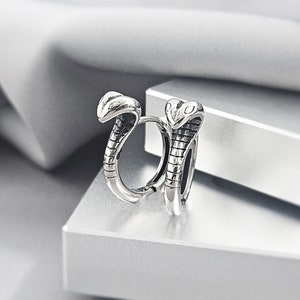 Dancing Cobra Snake Huggie Hoop Earrings, Cool Serpent Animal Small Hoop Earrings Men, Surgical Steel Reptile Emo Grunge Gothic Jewelry Gift