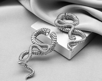 Snake Fake Gauge Dangle Earrings Front Back Serpent Earrings Gothic Witchy Punk Grunge Alternative Statement Unique Jewelry Gift
