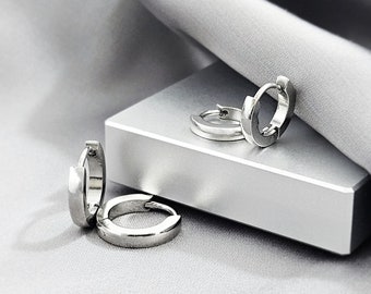 Basic Silver Simple Hoop Huggies Steel Earrings, Minimalist Surgical Steel Huggies Earring, Small Plain Cartilage Hoop Earrings Jewelry Gift