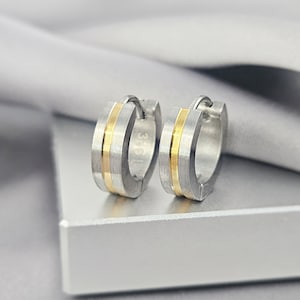 Matted Two-Tone Gold & Silver Hoop Huggies Black Surgical Steel Huggies Minimalist Small Hoop Earrings Blue Hoop Earrings Rainbow Earrings