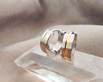 Matted Two-Tone Gold & Silver Hoop Huggies, Surgical Steel Huggies, Minimalist Small Hoop Earrings