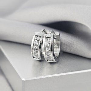 CZ Small Hoop Huggies Earrings, Surgical Steel Cubic Zirconia Dainty Huggies Earrings, Pave Crystals Tiny Hoops Cartilage Hoop Earring Gift
