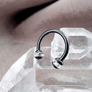 16G Black CZ Ball Horseshoe Cartilage Earrings, Surgical Steel Daith Earring, Nose Septum Ring, Eyebrow Hook