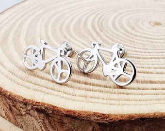 Big Bicycle Silver Stud Earrings, Bike 925 Sterling Silver Earrings, Fun Bicycle Outdoor Lover Silver Jewelry Gift