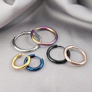 2.5MM Minimalist Simple Hoop Earrings Surgical Steel Small Thin Huggie Hoops Silver Gold Black Rose Gold Rainbow Jewelry Gift for Men