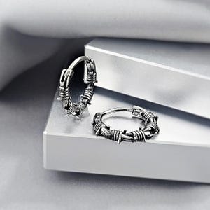 Barbed Wire Small Steel Hoop Earrings, Cool Edgy Emo Gothic Hoop Earrings for Men, Surgical Steel Boho Grunge Punk Jewelry Gift for Him