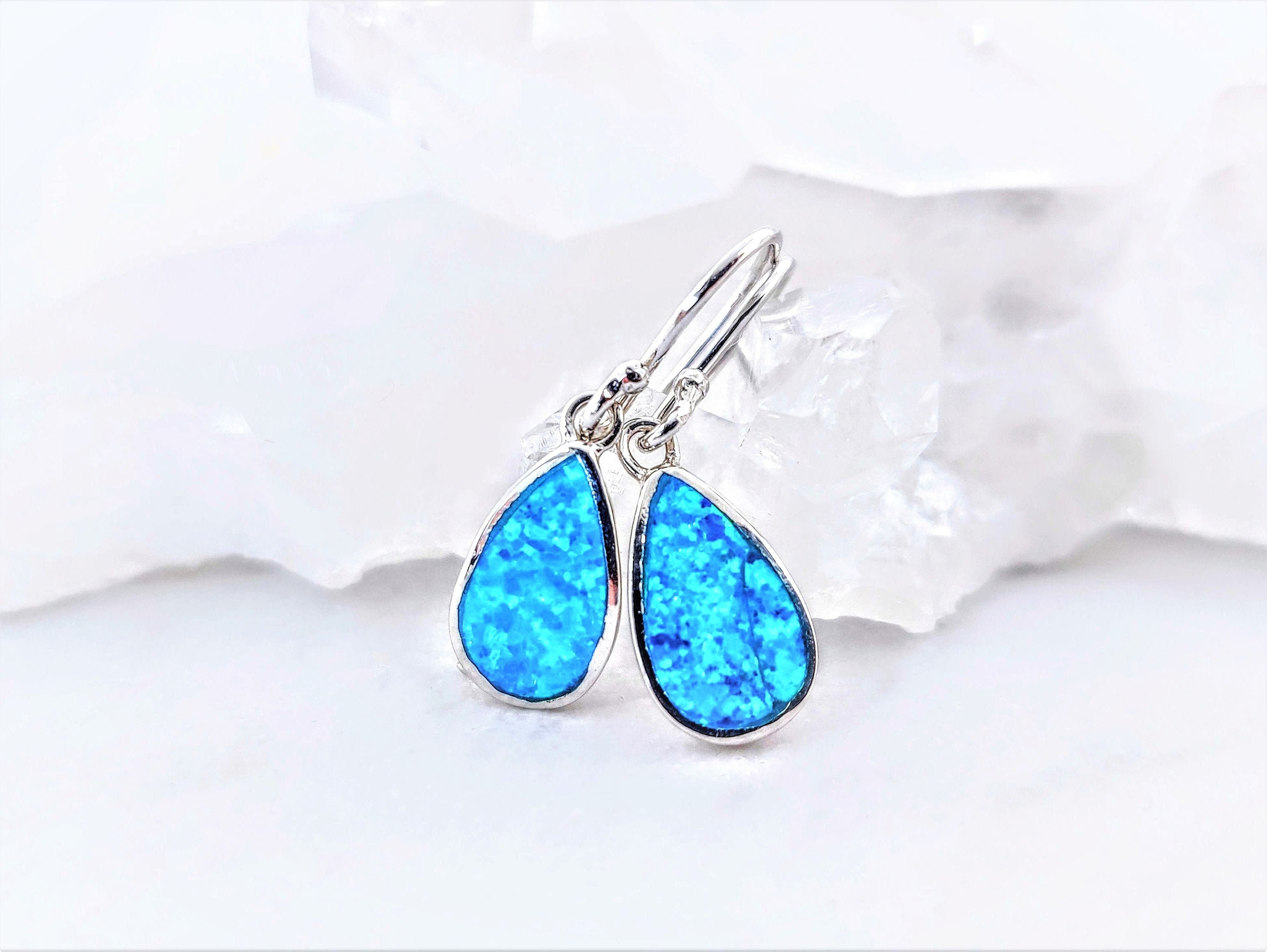 Silver 925 SF Earrings Blue Lab Fire Opal TABBY CAT 1 1/ 2" Drop 