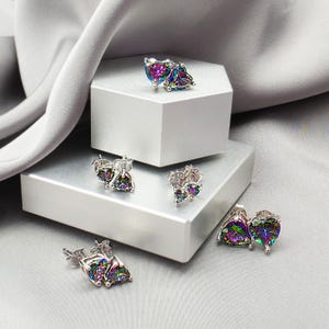 Classical Heart Shaped Natural Rainbow Mystic Topaz Silver Dangle Hook