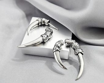 Boucles d'oreilles avant et arrière grandes griffes de dragon, cadeau cool de bijoux en acier chirurgical pour lui, fausses boucles d'oreilles gothiques pour homme, griffe de veste d'oreille punk