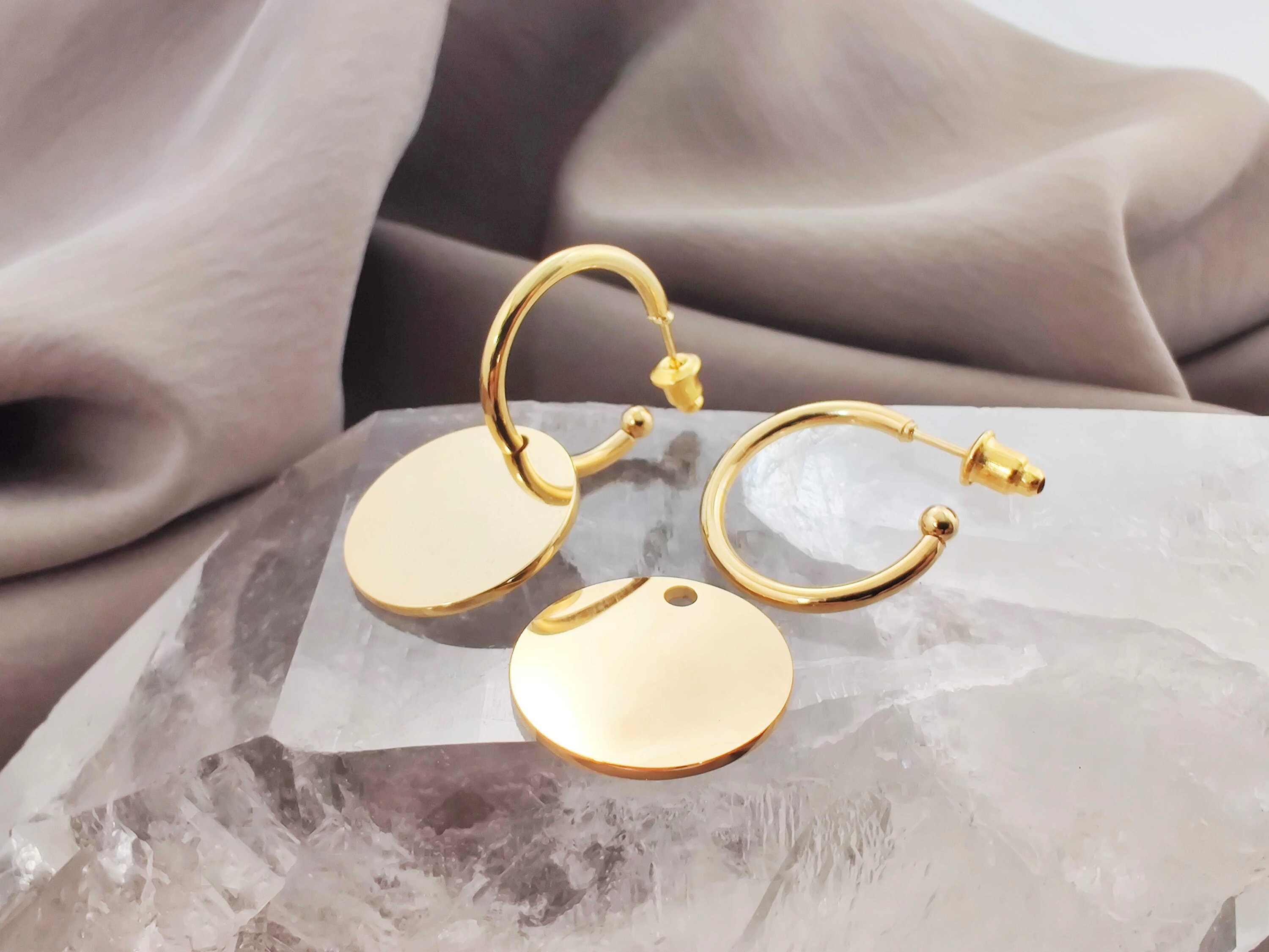 Gold disc hoop best sale earrings