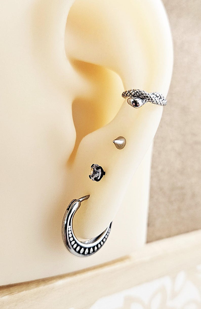 Moon Phase Hoops Earrings Surgical Steel Celestial Jewelry Gift Emo Punk Grunge Moon Earrings Boho Moon Stars Hoop Earrings Gift for Her image 5