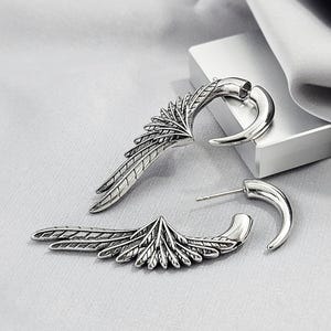 Front and Back Big Wing Claw Earrings, Fake Gauges Gothic Earrings for Men, Surgical Steel Angel Wing Jewelry Gift, Edgy Emo Punk Ear Jacket