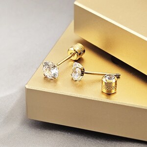 20G 5MM Reversible 2 in 1 CZ Gold Stud Earrings, Surgical Steel Jewelry, Cubic Zirconia Gold Screw Back Studs, Minimalist Gold Stud Earrings