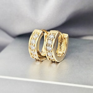 Tiny CZ Gold Hoop Huggies Earrings Cubic Zirconia Huggies Earrings Diamond Cartilage Hoops Minimalist Helix Tragus Daith Hoop Earrings Gift
