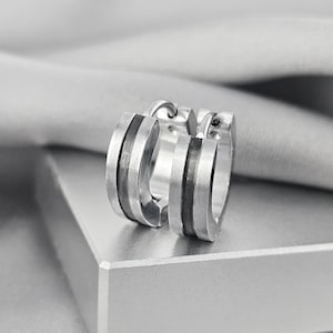 Matted Two-Tone Gunmetal Black & Silver Hoop Huggies Rainbow Minimalist Surgical Steel Huggies Gold Small Hoop Earrings Blue Men Earrings