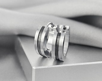 Matted Two-Tone Gunmetal Black & Silver Hoop Huggies Rainbow Minimalist Surgical Steel Huggies Gold Small Hoop Earrings Blue Men Earrings