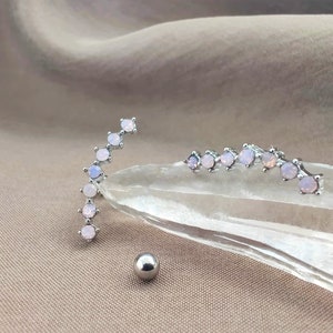 16G PAIR Light Pink Opal Cartilage Earrings, Curved Bar Opolite Helix Earrings, Conch Stud Earrings