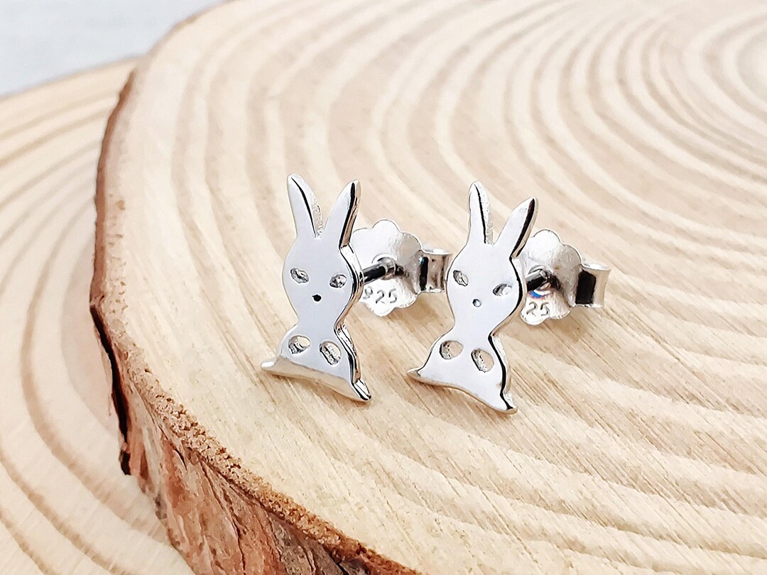 Rabbit Earring Easter Rabbit Silver Stud Earrings, Bunny 925 Sterling Silver Post ...