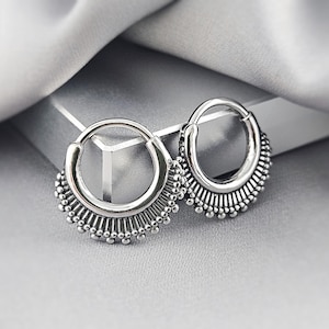 Bohemian Beaded Fan Small Hoop Earrings Surgical Steel Unique Tribal Boho Jewelry Gift Cartilage Daith Helix Septum Nose Ring Hoop Earrings