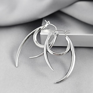 Silver Earrings Star Burst Silver Hoop Earrings Punk