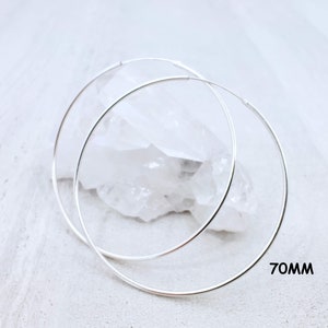 70MM Extra Large Thin Endless Silver Hoop Earrings, 1.5MM Thick Continuous Silver Hoop, Infinity Classic 925 Sterling Silver Hoops