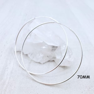 70MM Extra Large Thin Endless Silver Hoop Earrings, 1.5MM Thick Continuous Silver Hoop, Infinity Classic 925 Sterling Silver Hoops