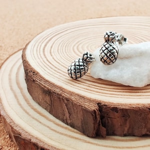 Medium Pineapple Silver Earrings Stud, Tropical Fruit 925 Sterling Silver Earrings, Hawaiian Silver Jewelry Gift,
