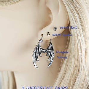 Dragon Wings Dangle Drop Hoop Earrings Surgical Steel Dragon Fantasy Witchy Earrings Gift Gothic Gargoyle Unique Jewelry Viking Norse Gift WINGS.BUNDLE/3PAIRS