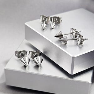 Simple Edgy Cone Spike Stud Earrings, Cool Geometric Surgical Steel Emo Punk Gruge Studs, Minimalist Rock and Roll Jewelry Gift