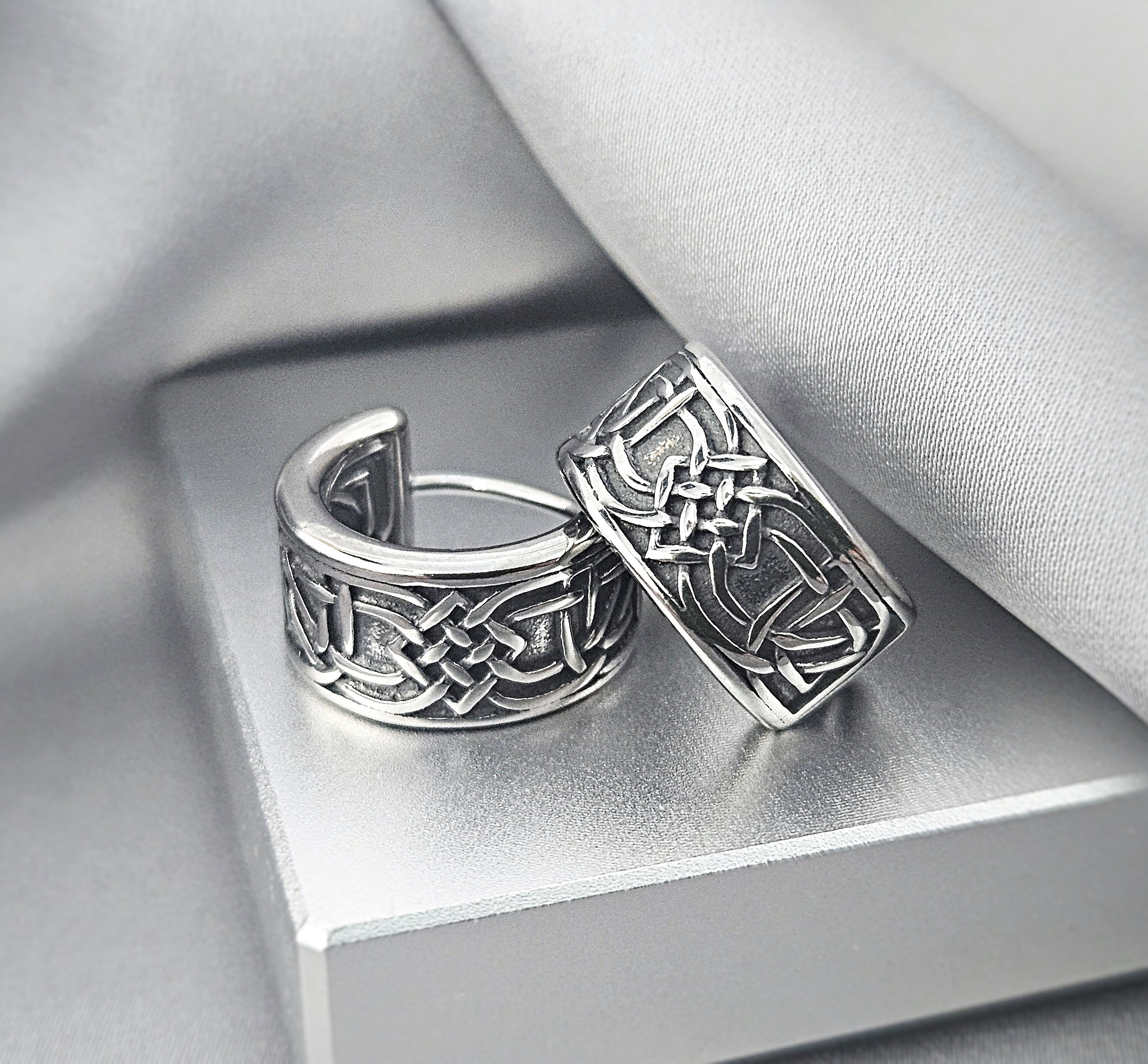 8MM Wide Thick Chunky Celtic Knot Hoop Earrings Irish Jewelry Gift Men Surgical Steel Huggies Hoop Earrings Him Unique Jewelry Viking Gifts