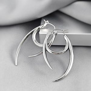 Spike Horn Claws Front Back Hoop Earrings Surgical Steel Tribal Warrior Jewelry Gift for Him Witchy Gothic Punk Grunge Hoop Earrings for Men