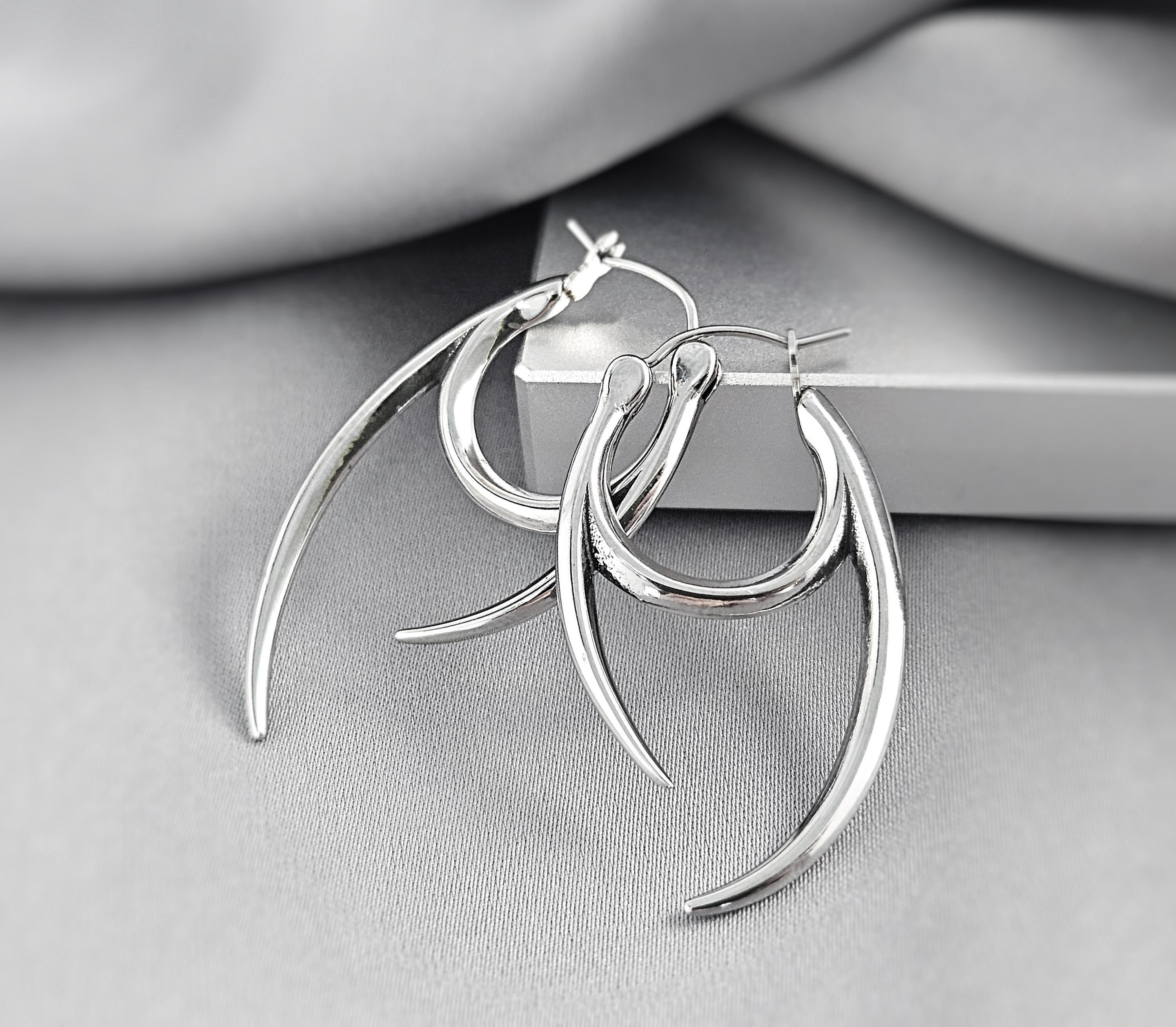 Spike Horn Claws Front Back Hoop Earrings Surgical Steel Tribal