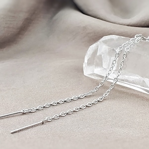 Free Falling Threader Chain Earrings, 316L Surgical Steel Minimalist Long Earrings, Simple Bar Long Chain Earrings