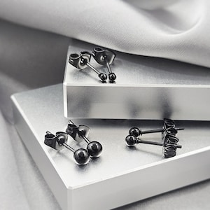 Simple Tiny Black Ball Stud Earrings, Dainty Surgical Steel Geometric Small Studs, Minimalist Punk Rock Stud Earrings Jewelry Gift