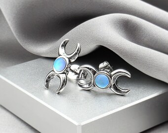 Blue Moon Stone Stud Earrings Crescent Moon Phase Jewelry Celestial Astrology Witchy Y2K Cosmic Statement Moon Earrings Gift for Her