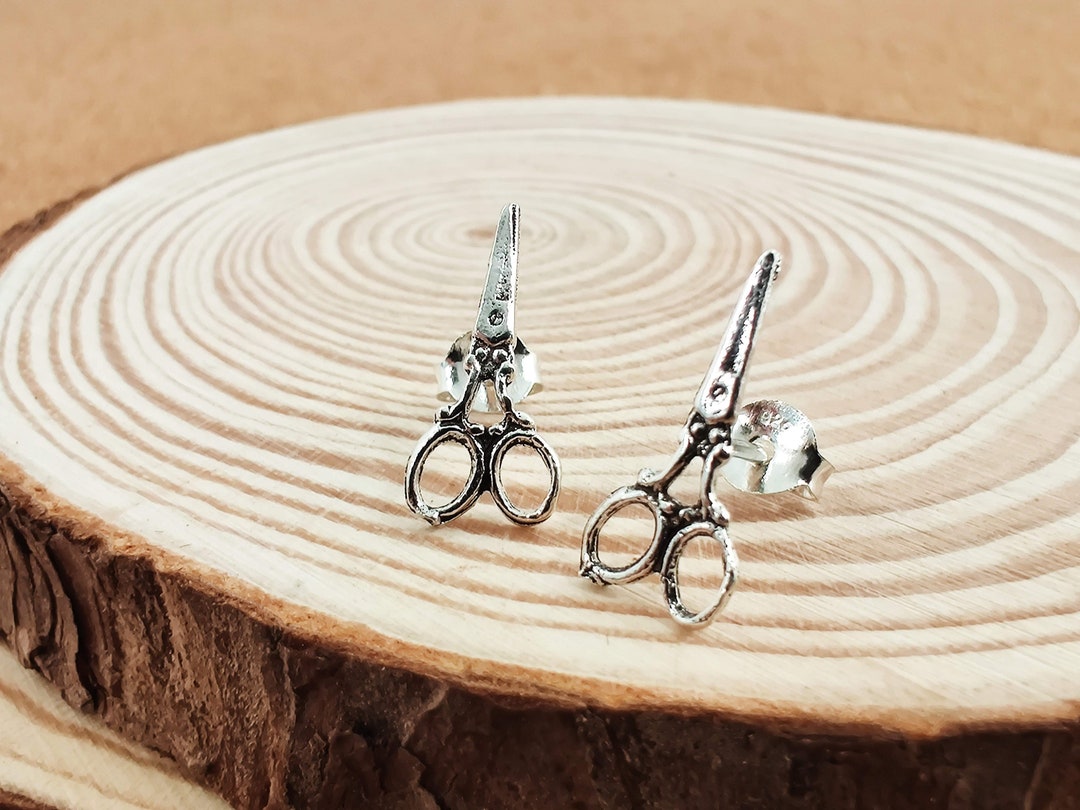 Antique Scissor Silver Stud Earrings Scissor 925 Sterling Etsy