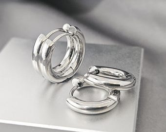 3MM Classic Huggies Hoop Earrings Simple Surgical Steel Huggie Hoops, Clicker Snap-on Small Hoop Earrings Men Jewelry Gift Cartilage Hoops