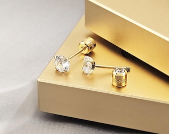 20G 5MM Reversible 2 in 1 CZ Gold Stud Earrings, Surgical Steel Jewelry, Cubic Zirconia Gold Screw Back Studs, Minimalist Gold Stud Earrings
