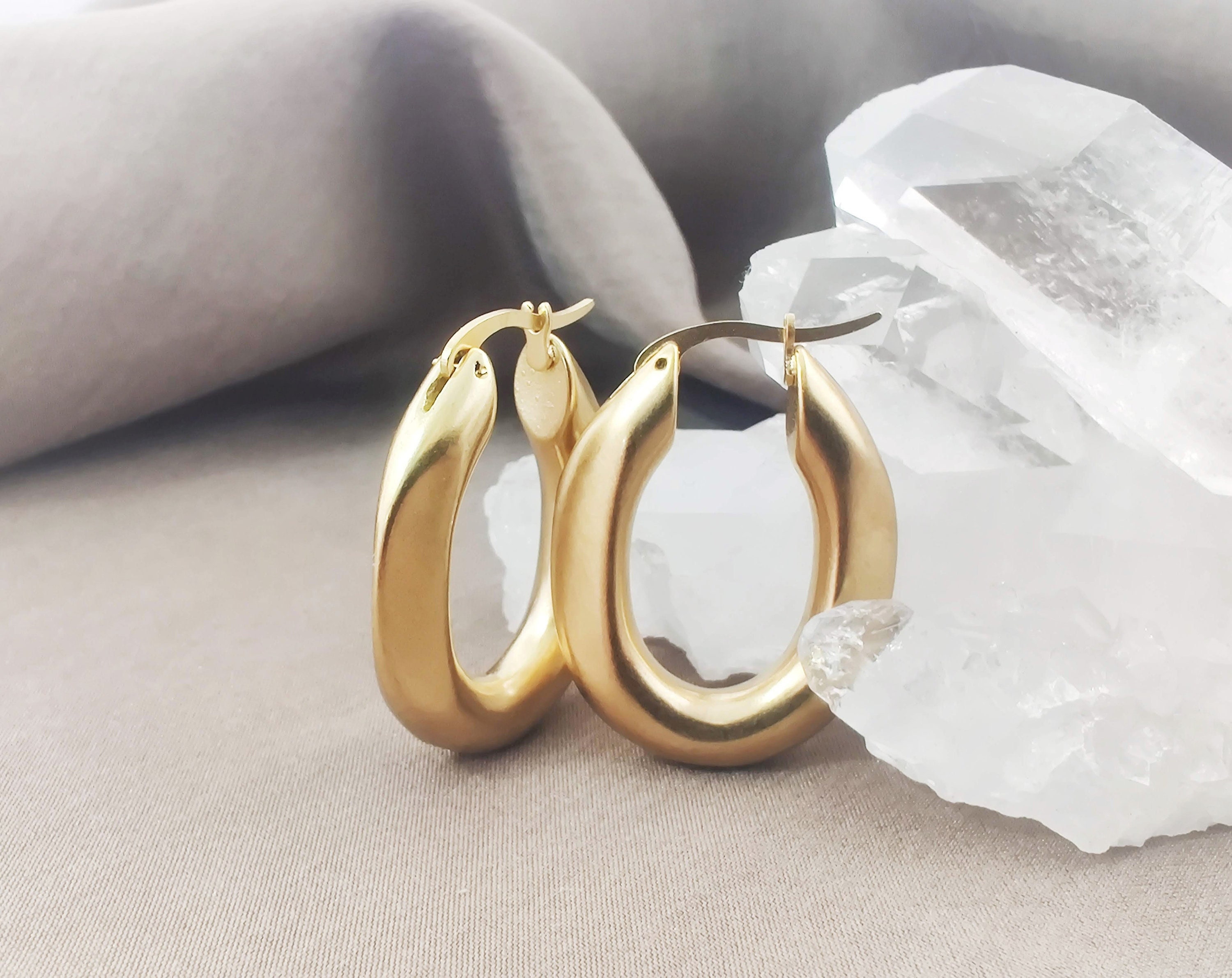 Thick matte gold hoop deals earrings