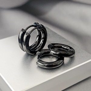 3MM Classic Black Huggies Hoop Earrings Simple Black Surgical Steel Huggie Hoops Clicker Snap-on Cool Small Hoop Earrings Men Jewelry Gift