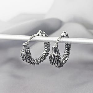 Cool Dragon Hoop Earrings for Men, Surgical Steel Antique Dragon Jewelry Gift Him, Edgy Gothic Dragon Earrings, Unique Dragon Earrings Gift image 3