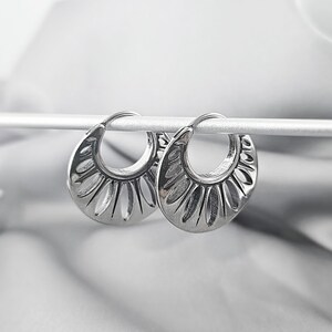 Sand Dollar Boho Hoop Earrings Surgical Steel Bohemian Earrings Unique Tribal Jewelry Gift for Her Seashell Stainless Steel Hoop Earrings image 3