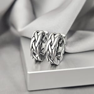 4.5MM Thick Boho Celtic Braided Rope Hoop Earrings Celtic Surgical Steel Jewelry Gift Cool Edgy Small Hoops for Men Irish Gift for Him