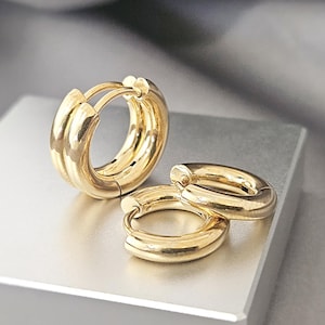 3MM Classic Gold Huggies Hoop Earrings Simple Surgical Steel Huggie Hoops Clicker Snap-on Small Hoop Earrings Cartilage Hoop Jewelry Gift