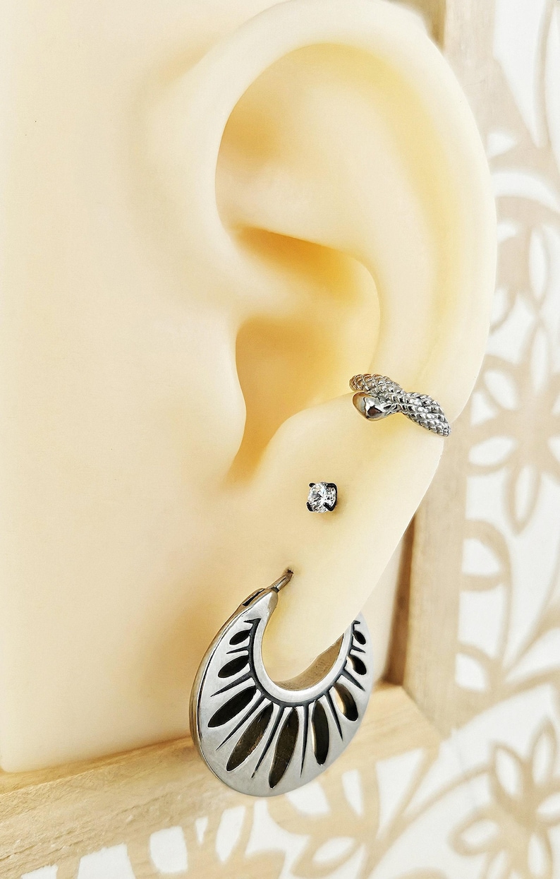 Sand Dollar Boho Hoop Earrings Surgical Steel Bohemian Earrings Unique Tribal Jewelry Gift for Her Seashell Stainless Steel Hoop Earrings image 2