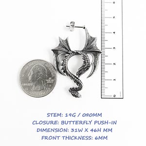 Dragon Wings Dangle Drop Hoop Earrings Surgical Steel Dragon Fantasy Witchy Earrings Gift Gothic Gargoyle Unique Jewelry Viking Norse Gift image 8