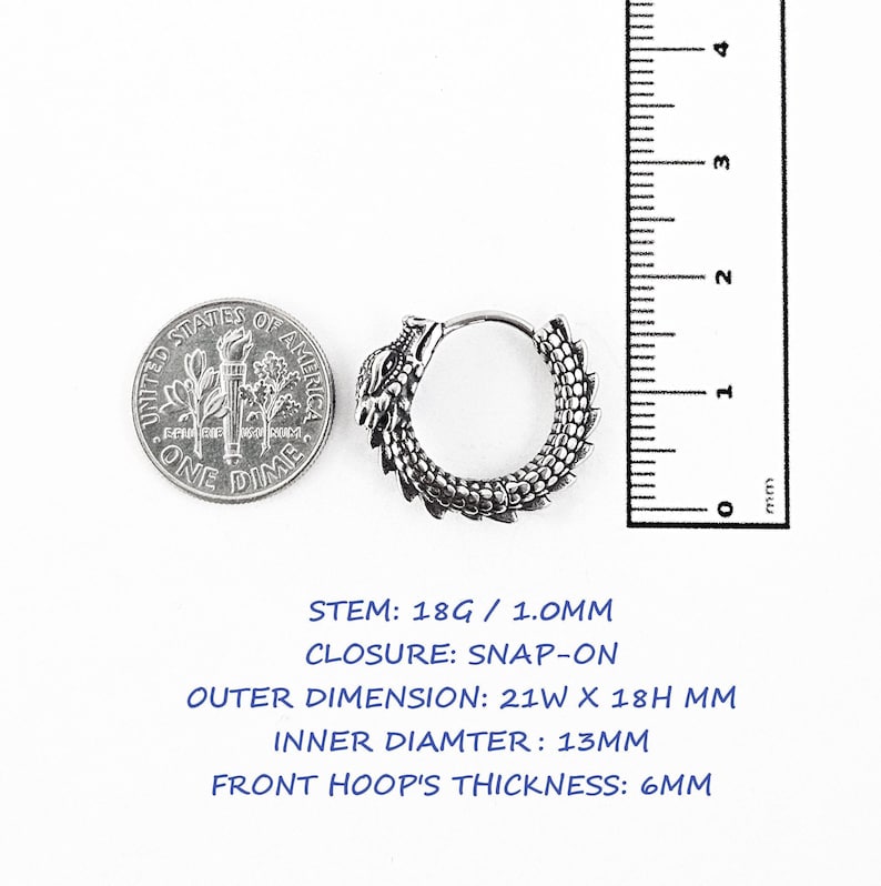 Cool Dragon Hoop Earrings for Men, Surgical Steel Antique Dragon Jewelry Gift Him, Edgy Gothic Dragon Earrings, Unique Dragon Earrings Gift image 10